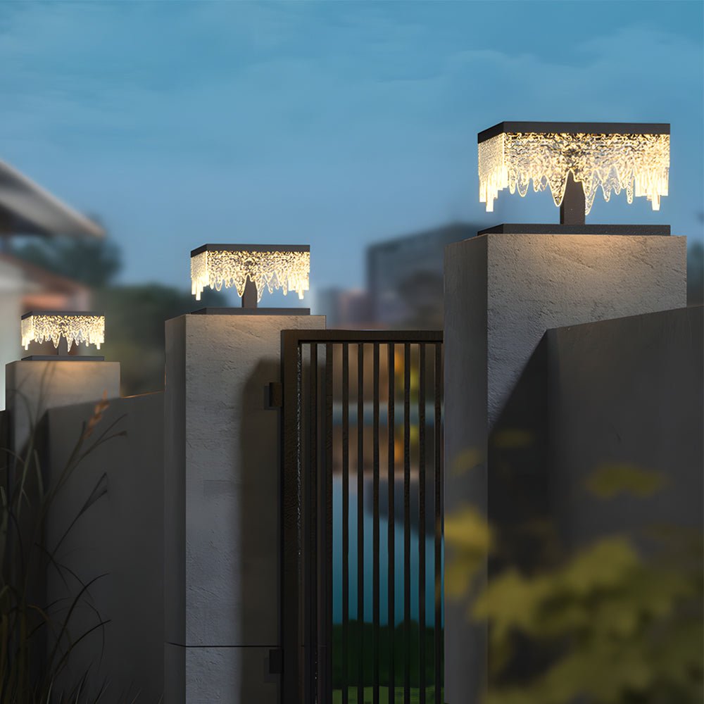 Waterproof Square Creative LED Black Modern Solar Fence Post Lights - Lamp Outdoor
