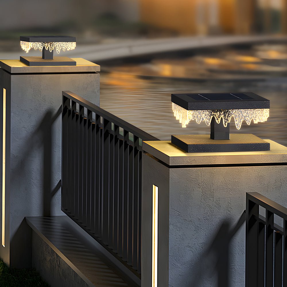 Waterproof Square Creative LED Black Modern Solar Fence Post Lights - Lamp Outdoor