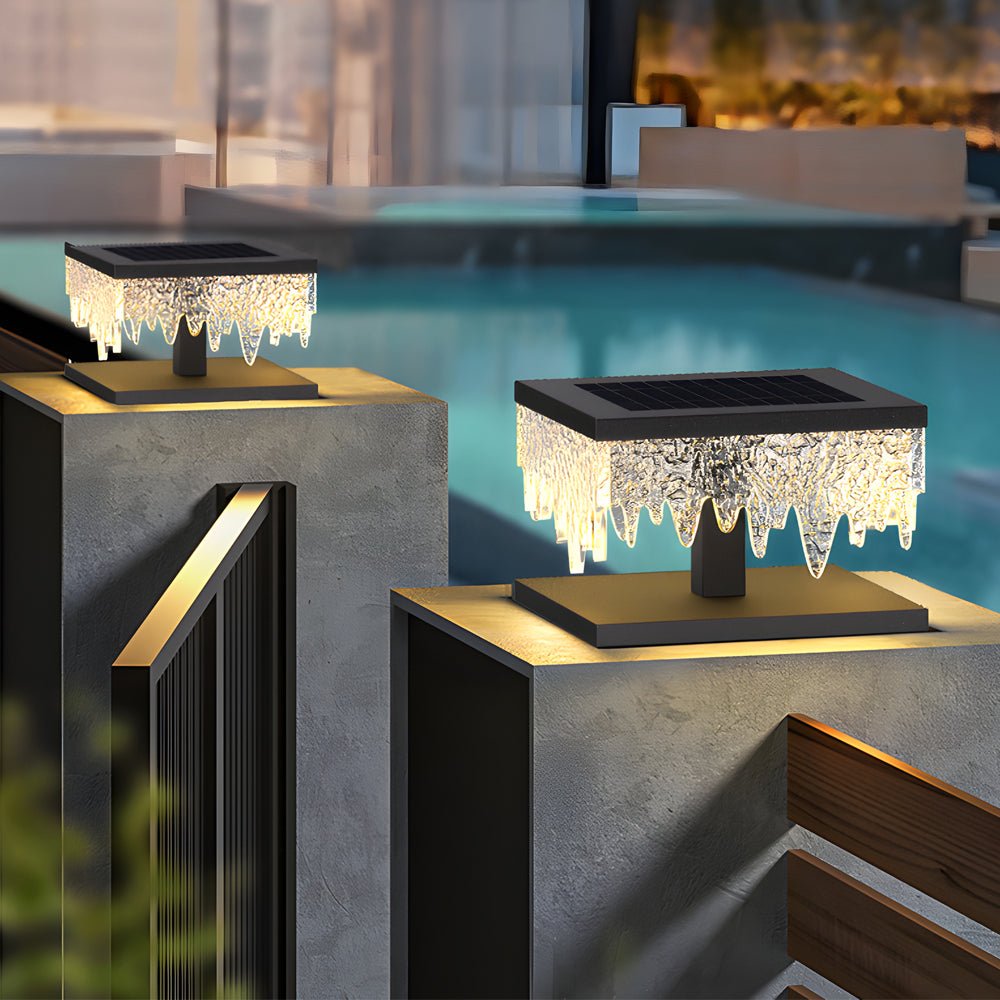 Waterproof Square Creative LED Black Modern Solar Fence Post Lights - Lamp Outdoor