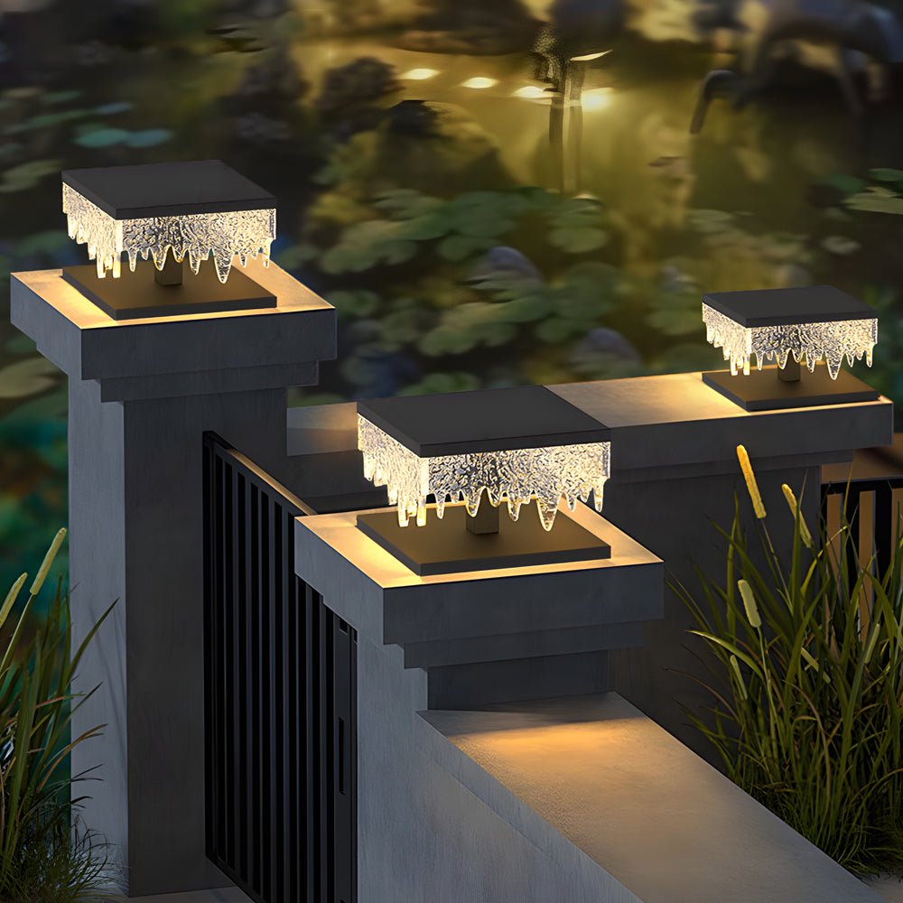 Waterproof Square Creative LED Black Modern Solar Fence Post Lights - Lamp Outdoor