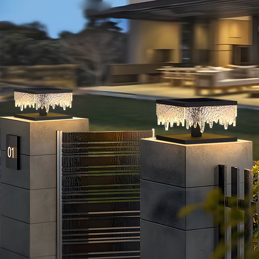 Waterproof Square Creative LED Black Modern Solar Fence Post Lights - Lamp Outdoor